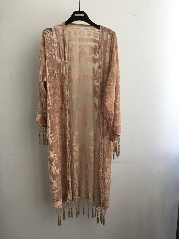 Beaded Silk Kimono Women Boho Gypsy Fringe Floral Cardigan