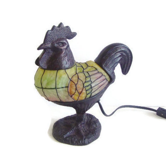Stained Glass Rooster Lamp Accent / Table Lamp Glass and