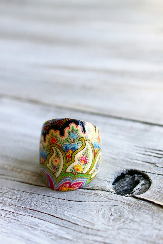 Decoupage wooden handmade ring jewelry natural by TACEHandmade