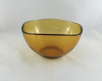 Vintage Vereco France Amber Glass, Large Square Serving Bowl