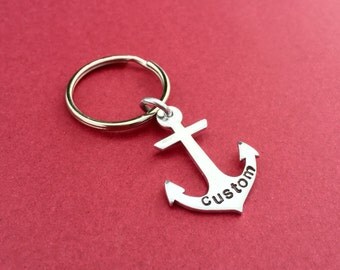 Custom Hand Stamped Anchor Keychain Aluminum Gift Loved One Family Personalized You Choose Phrase Customize