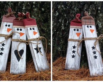 Rustic Wooden Snowman Christmas Decor Block Snowman