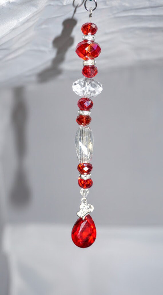 Red Crystal Rear View Mirror Charm Crystal Car Sun