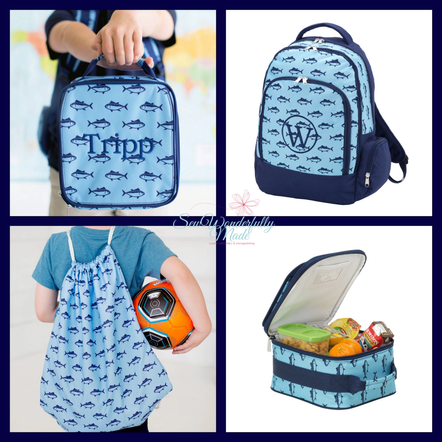 Boys Monogrammed Backpack Boys Lunch Box Boys Gym Bag