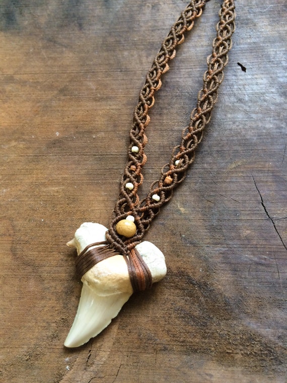 Shark tooth macrame necklace tribal men's necklace by SPIRALICA