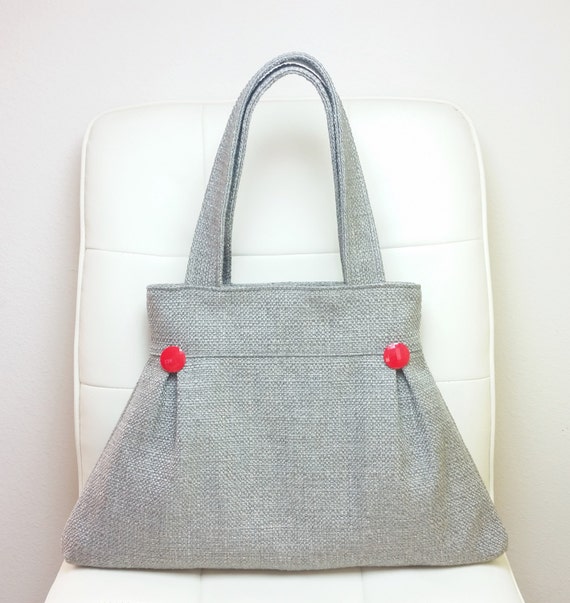 Fabric Handbag with Vintage Glass Buttons Pleated by BigQLittleQ