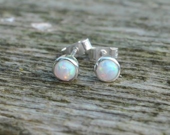White Black Blue Opal Sterling Silver Stud Post Earrings Dainty October Birthstone Gift Simple Bridesmaids Wedding Everyday Jewellery Women
