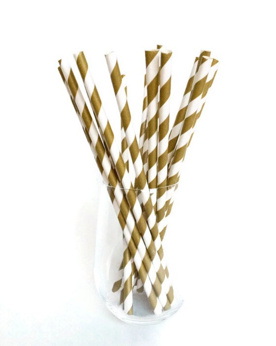 Gold Paper Straws Gold Stripe Paper Straws Set by TopperAndTwine