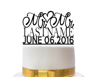 Custom wedding cake toppers Mr and Mr with name and date, for a gay wedding couple, other colors also possible, custom made