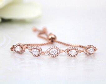 Crystal Bridal bracelet, Rose Gold bracelet, Adjustable bracelet, Bridesmaid bracelet, Wedding jewelry, Wedding bracelet, Bangle bracelet