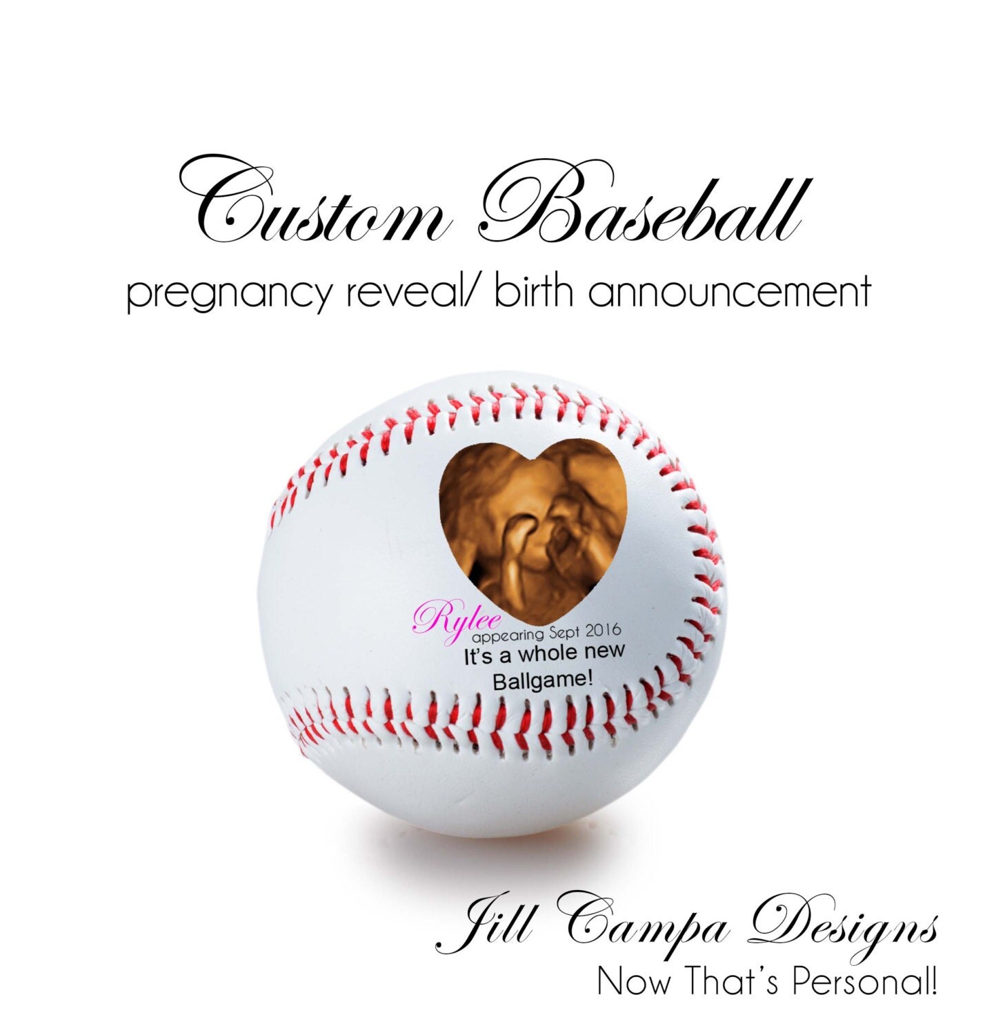 Personalized Baseball PREGNANCY REVEAL Birth Announcement