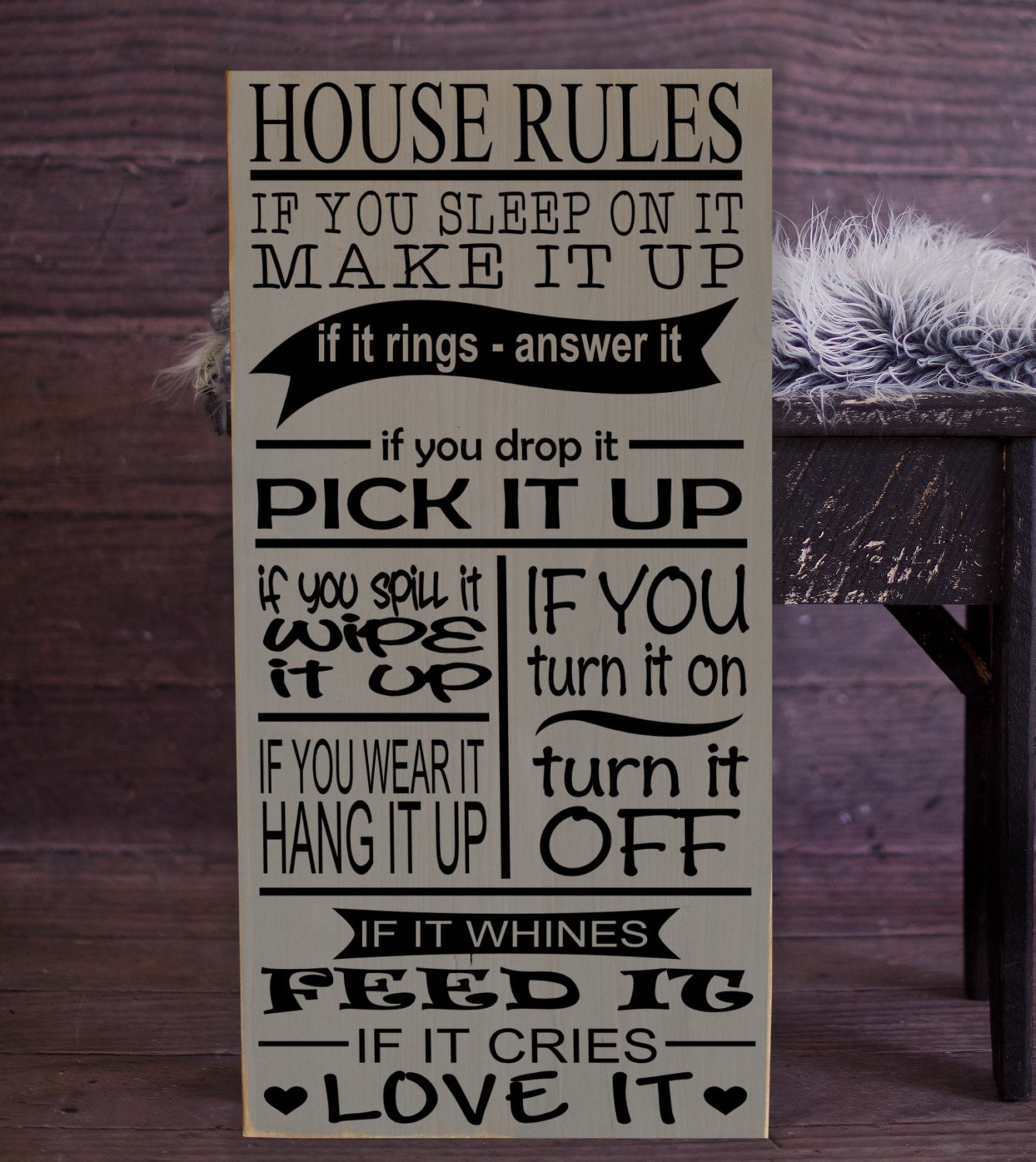 House Rules Wall Decor Subway Art Vinyl Wooden Sign 12 x