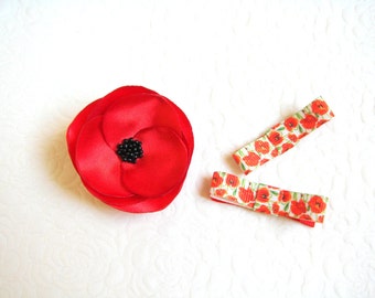 Poppy Baby hair clips, Poppy hair clips, Baby non-slip clips, Flower baby clips, Toddler Poppy clips, Babby hair clip set, Poppy hair set