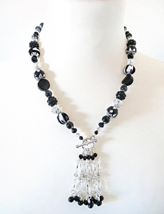 Black Necklace Beaded Necklace Black Beaded Necklace Black