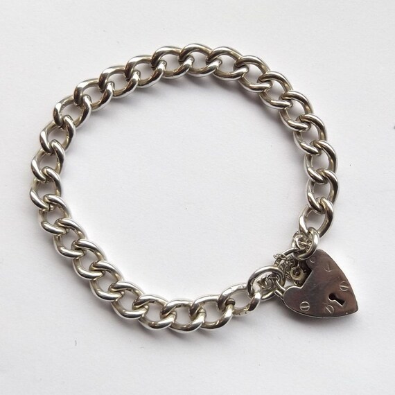 Charm Bracelet With Padlock & Safety Chain Sterling Silver