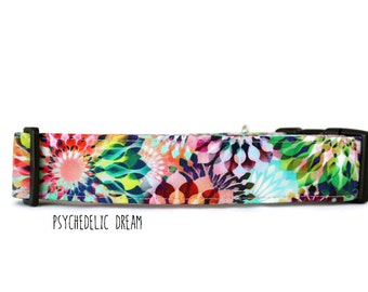 Girl Dog Collar, Boho Dog Collar, Mandela Dog Collar, Hippie Dog Collar, Bright Dog Collar, Rainbow (Upgrade to Metal Buckle or Martingale)