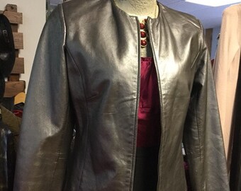 Vintage Silver Metallic Leather 80s 90s Jacket