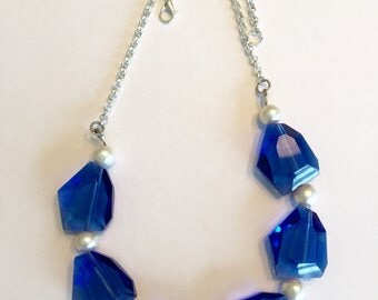 Blue Chunky Crystal Necklace Royal Blue Jewelry