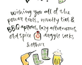Menly Men Greeting Card - Watercolour + Ink Illustration, 105 x 148mm, Father's Day, Men, Dad