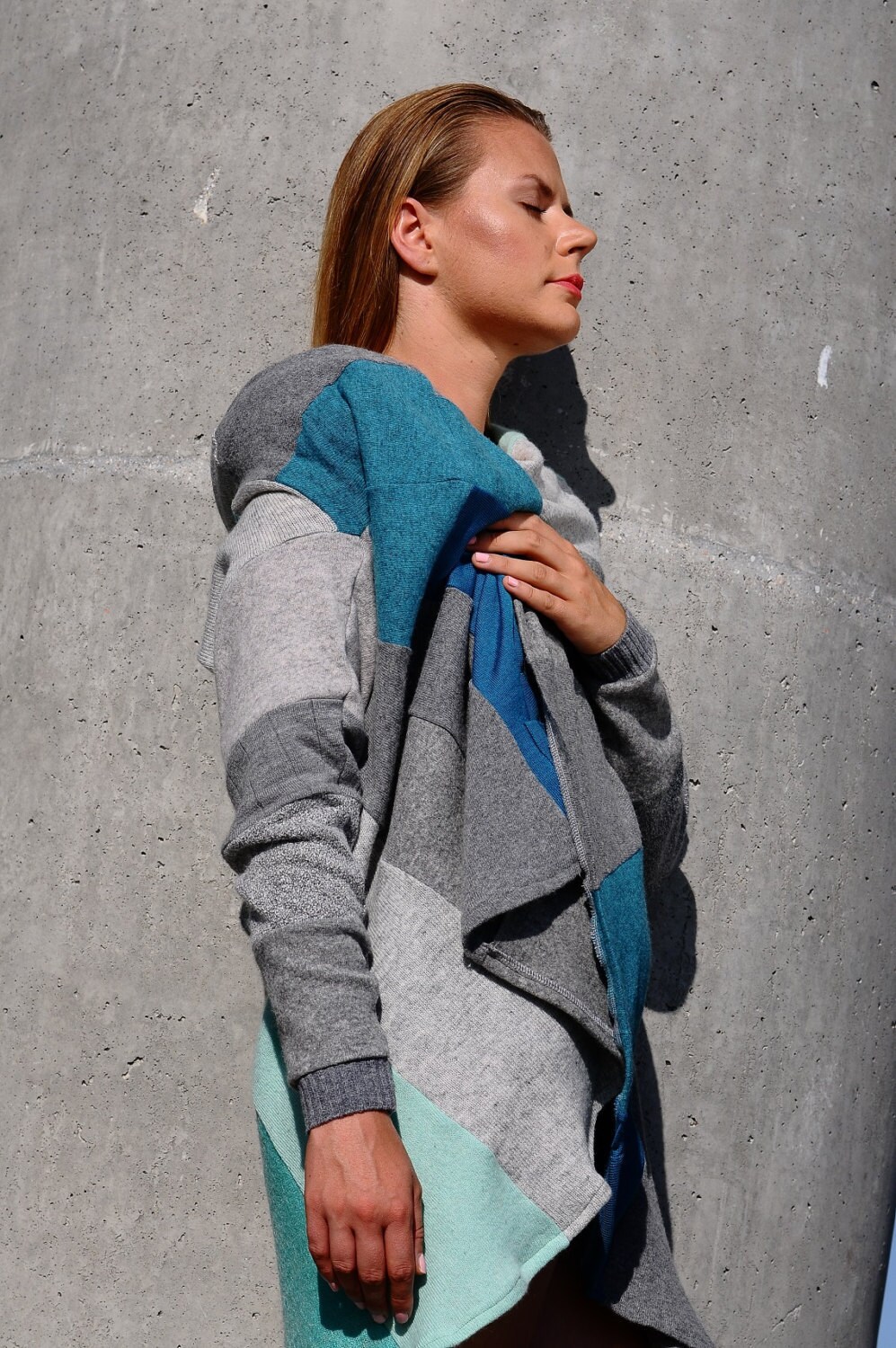 Mint Upcycled Womens Cloak Grey Wool Hooded Spring Coat