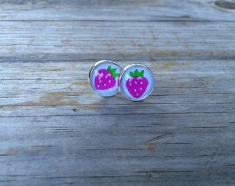 Strawberry earrings, stud earrings, Fruit stud earrings, cabochon earrings, 12mm earrings