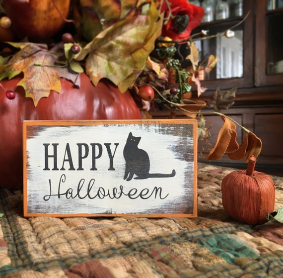 Happy Halloween handmade seasonal rustic box sign with black