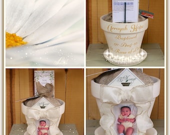 Personalized Baptism Pot|Baptism Gift|Catholic Gift|Burlap Flower Pot|Fabric Flower Pot|Spiritual Gift|Scritpure Flower|The Messenger Pot