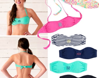 Monogram Bandeau Women's Bathing Suit- Top and Bottom options- Swim Suit