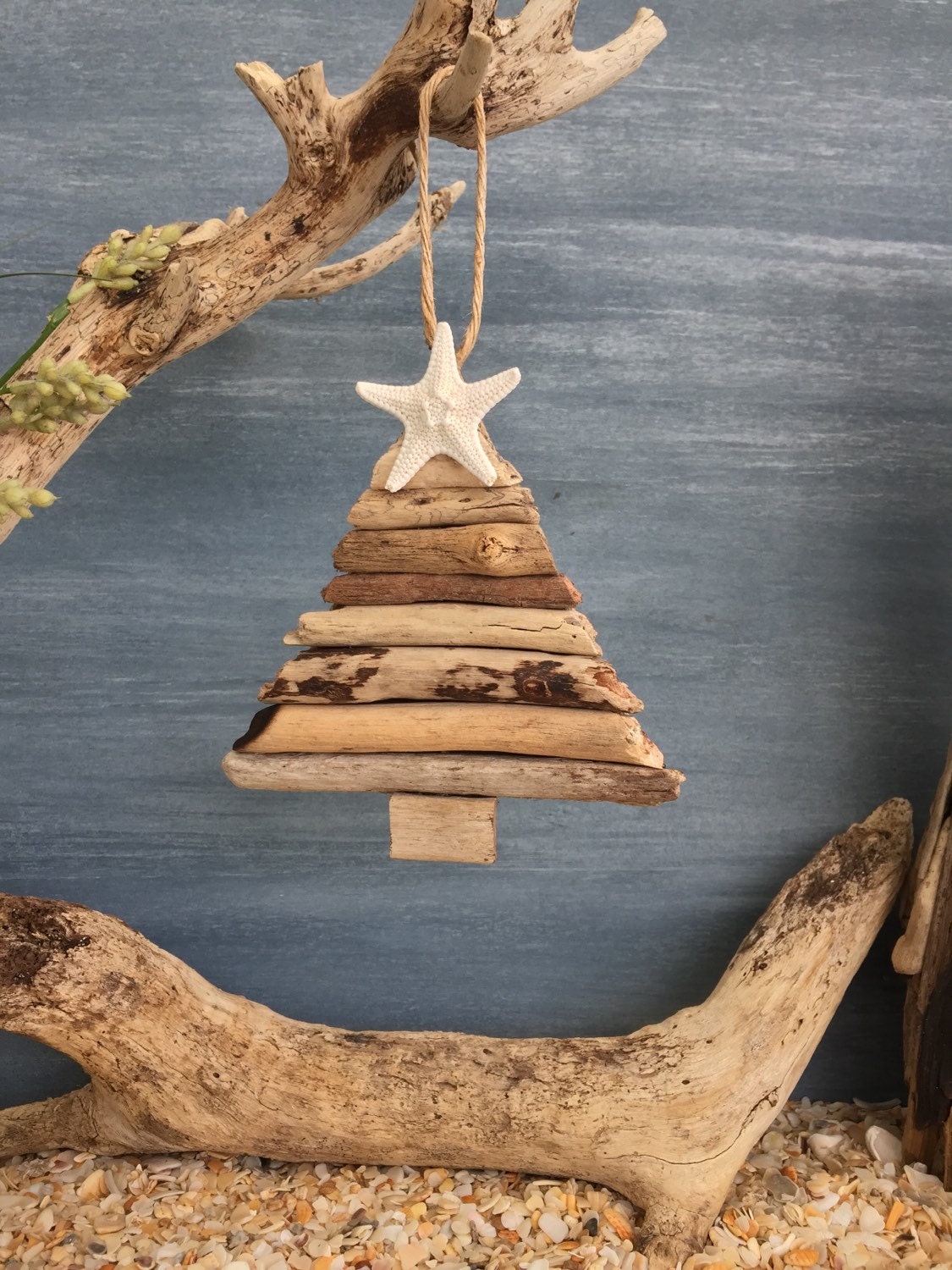 Driftwood Christmas Tree Ornament / Small Coastal Decor