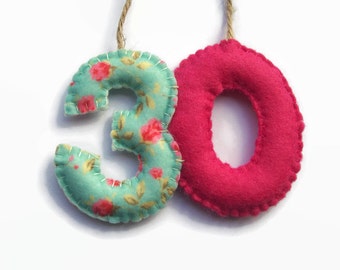 30th Birthday Gift for Her, Birthday Banner, Felt Numbers, 30th Birthday Decorations, Keepsake Gift