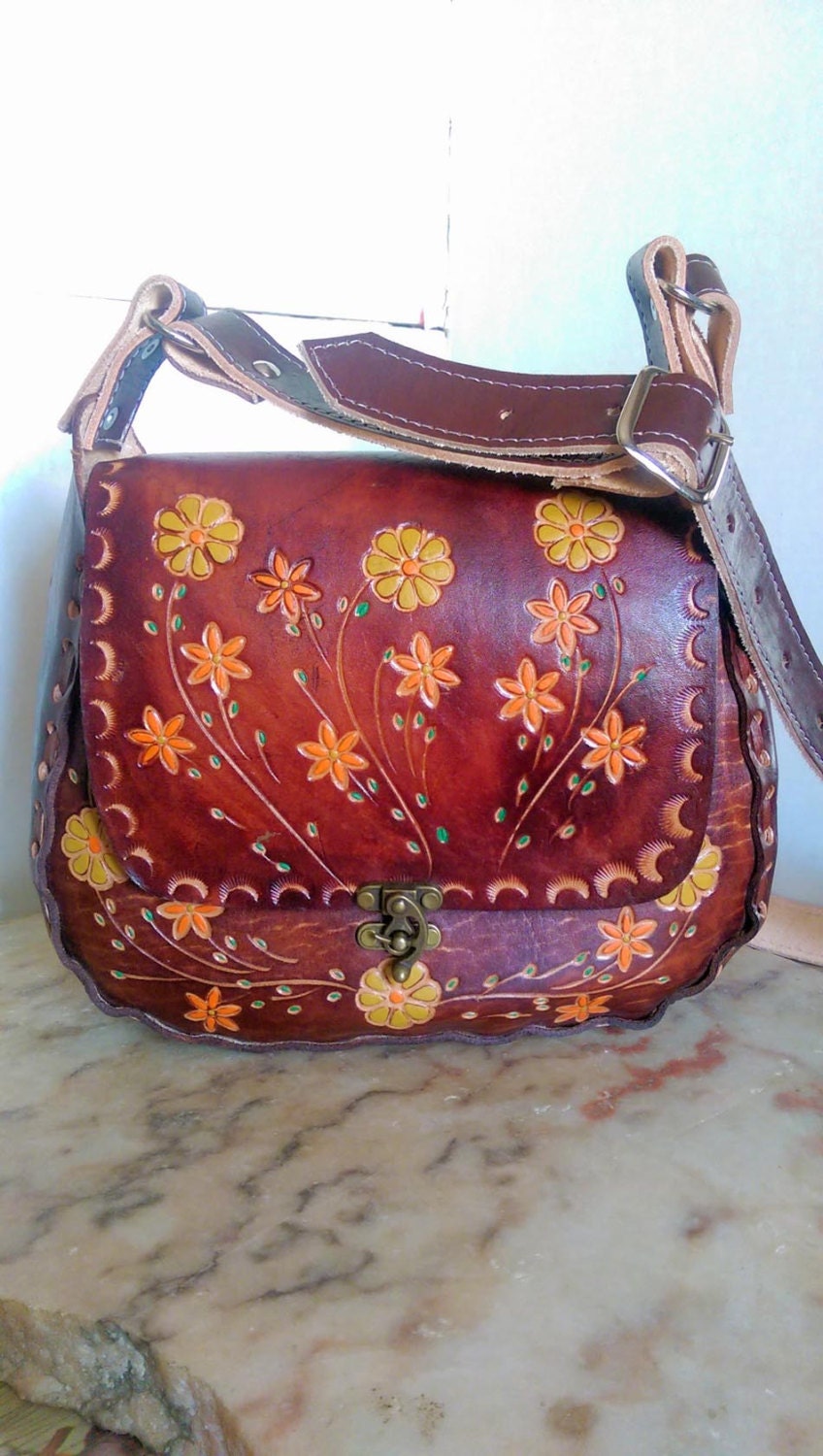Large Mexican handcrafted leather purses. Awesome handtooled