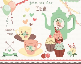 Tea Party ClipArt Wedding Bridal Shower Clip Art Tea Party