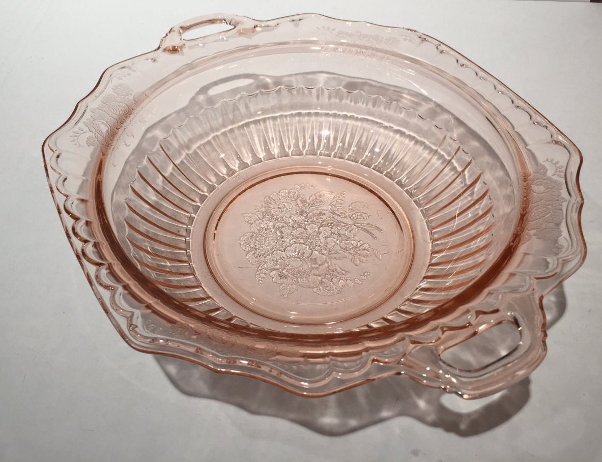 Pink Depression Glass Bowl with Handles by MotownLostandFound