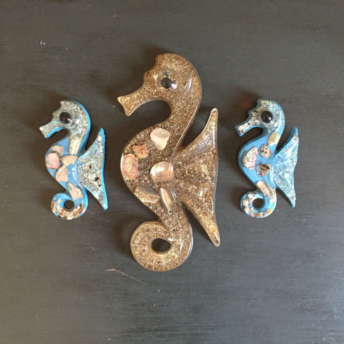 Vintage Lucite Seahorses Bathroom Wall Decor Abalone by Speckadoos