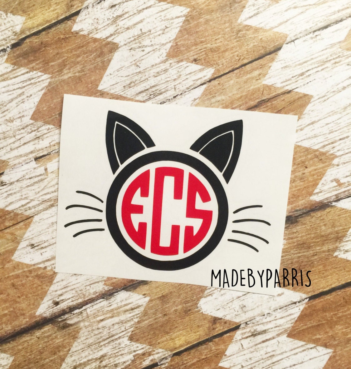 Cat Monogram Vinyl Decal Kitty Cat Decal Monogram by MadeByParris