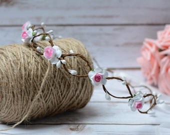 Flower Crown Pink Flower Festival Crown Wedding Bridal Party Headband Hair accessories Flower Girl Crown