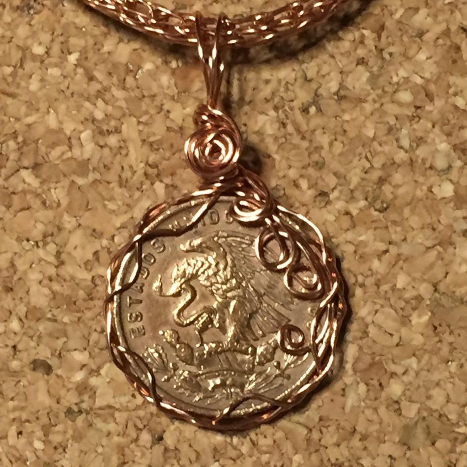 Wire Wrapped Coin Necklace 1002N by HandmadeByWAC on Etsy