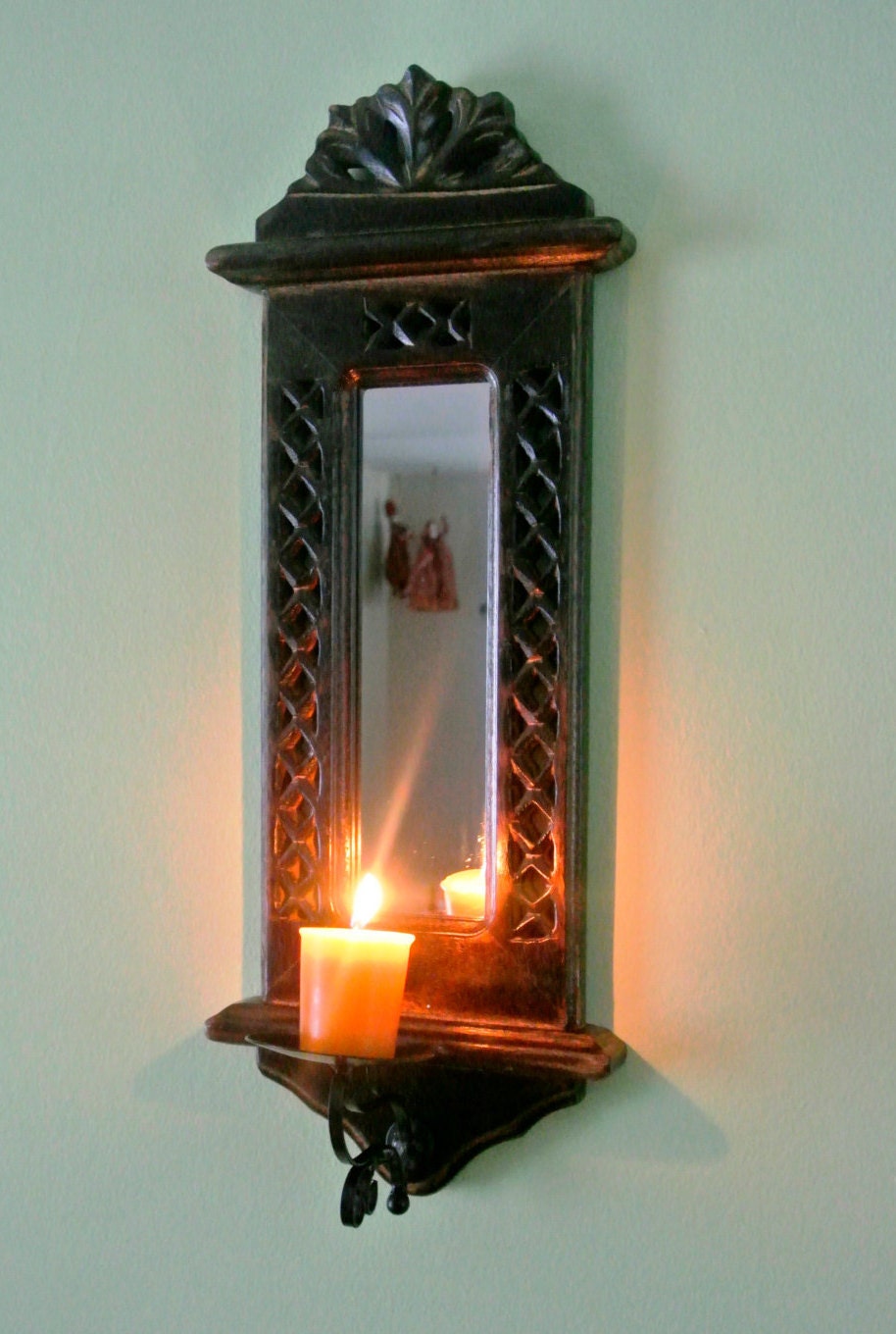 Classic Wooden Candle Holder with Mirror Wall Mount by ... on Wall Mounted Candle Holder id=48983