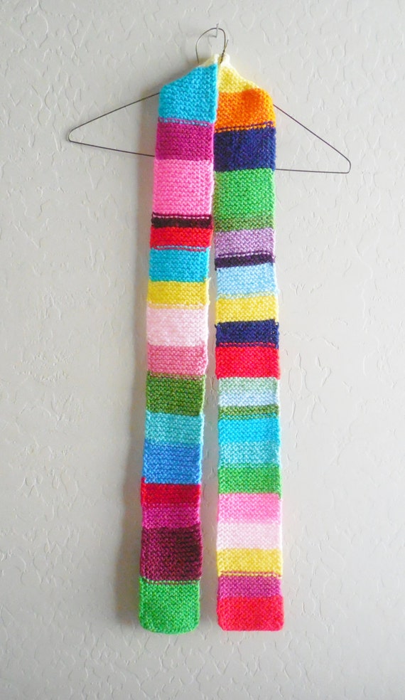 rainbow scarf knit multi-color scarf long women by LeineLinchen
