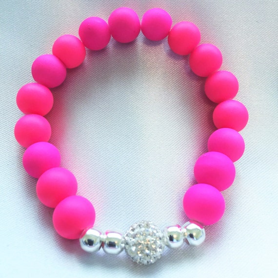 Hot Pink Silcone Bracelet with Silver by TrendyJewelrybyJeri