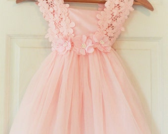 Flower Girl Dress- Flower Girl Dress- Light Pink Birthday Girl Dress- Peagent Pink Dress Toddler- Girls Lace Dresses