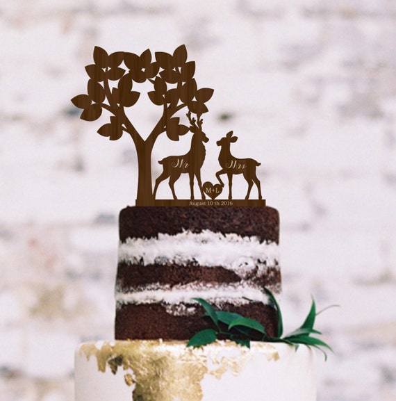 Wedding Rustic Cake Topper Deer Silhouette Tree Cake Topper