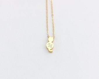Initial Cat Necklace, Personalized Monogram Cat Jewelry, Double-sided Gold or Silver Cat Charm Necklace, Hand Stamped Small Cat Pendant