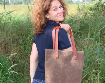 Waxed canvas bag - Tote bag - gift for wife - Handmade waxed canvas tote - Waxed canvas tote bag - Every day bag - gift for girlfriend