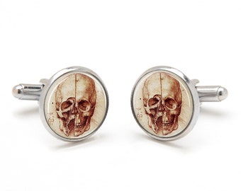 Skull Cufflinks - Human Skull Jewelry - Leonardo da Vinci Cufflinks - Cool and Unique Suit Accessories