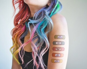 SALE - Best Friend Gift Self Care Harm Bandaid Tattoos ~ 15 Temporary Tattoo ~ Mental Health Awareness ~ Affirmations Motivational Stickers
