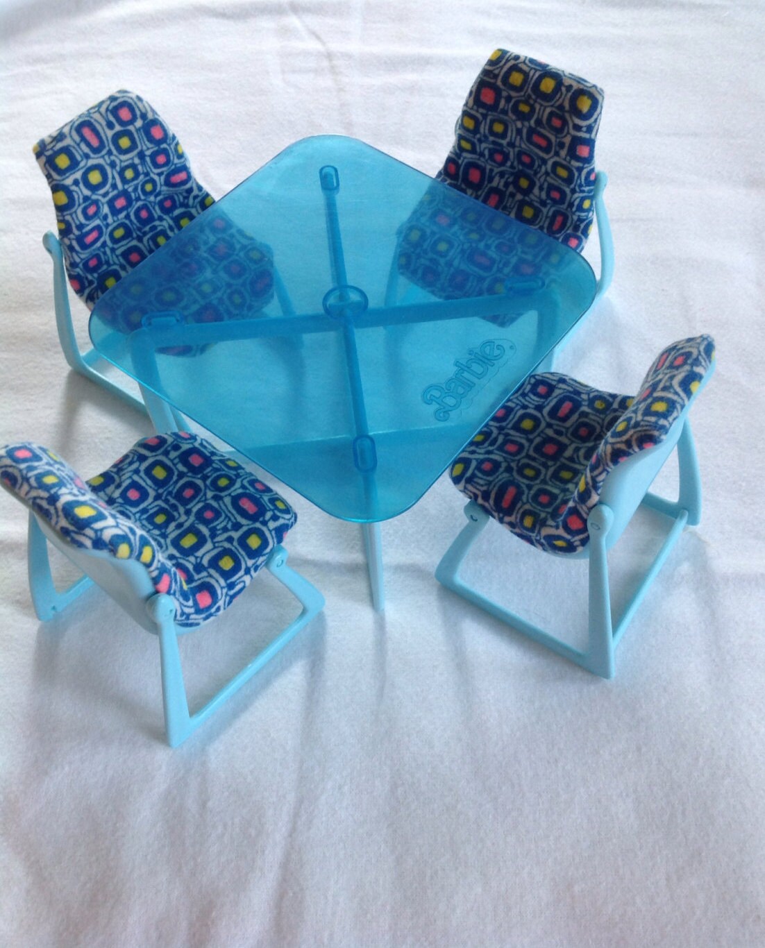 1977 & 1978 Barbie Dream House Furniture – Blue Table w/4Chairs – Haute