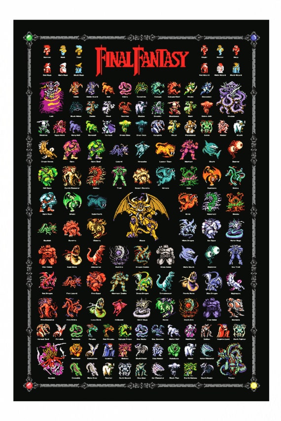 Final Fantasy 1 Retro NES Style Poster 4 Fiends Chaos Monsters