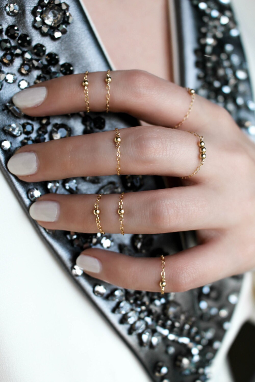 14k Gold Filled Ball Chain Ring Set Stack Rings Knuckle