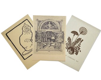 PICK 3 Vintage Bookplates - 3 Designs - Cat / Books / (**SOLD OUT**) Dandelion